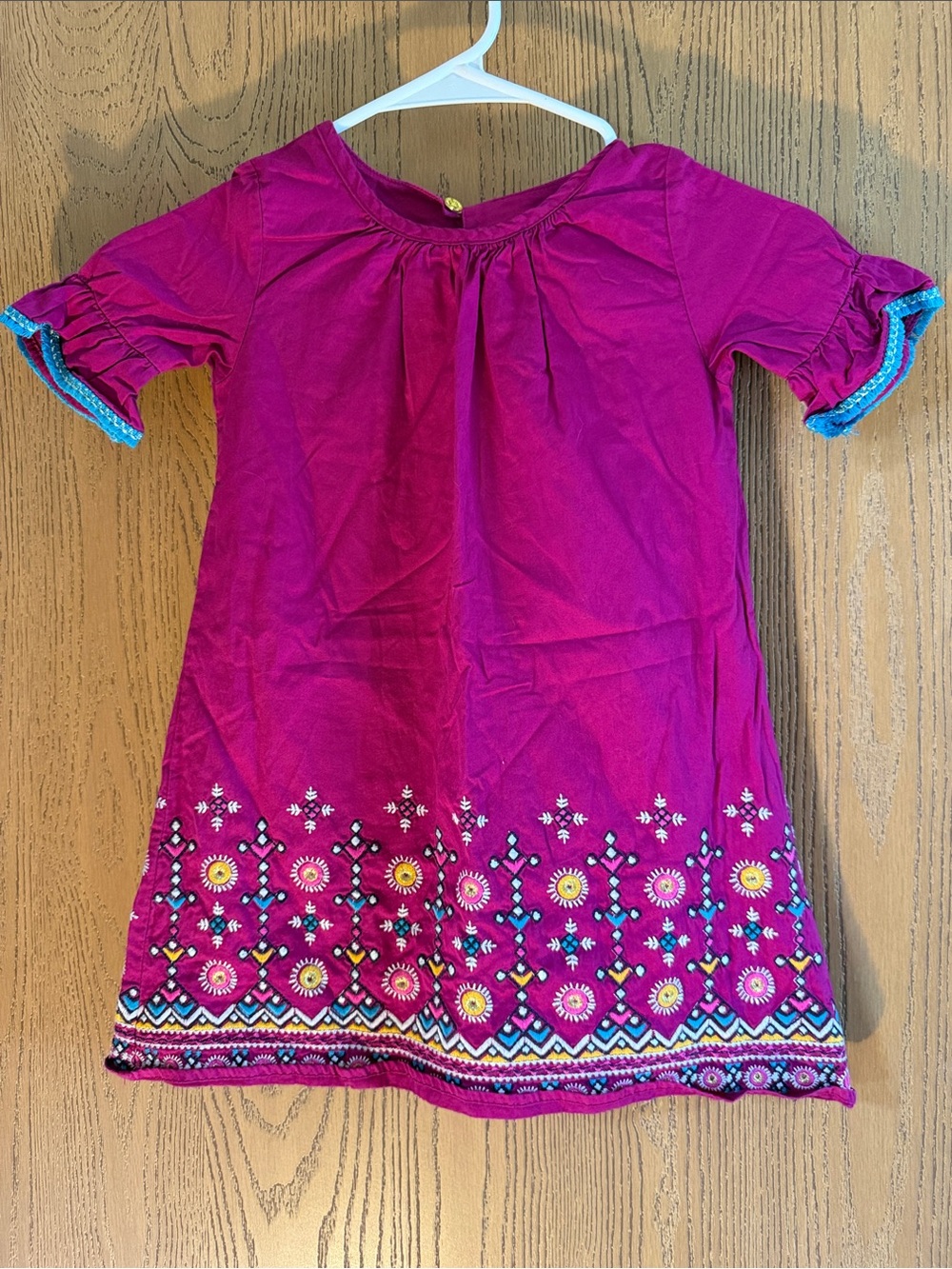 OshKosh B'gosh Magenta Embroidered Hem Dress with Blue Trim